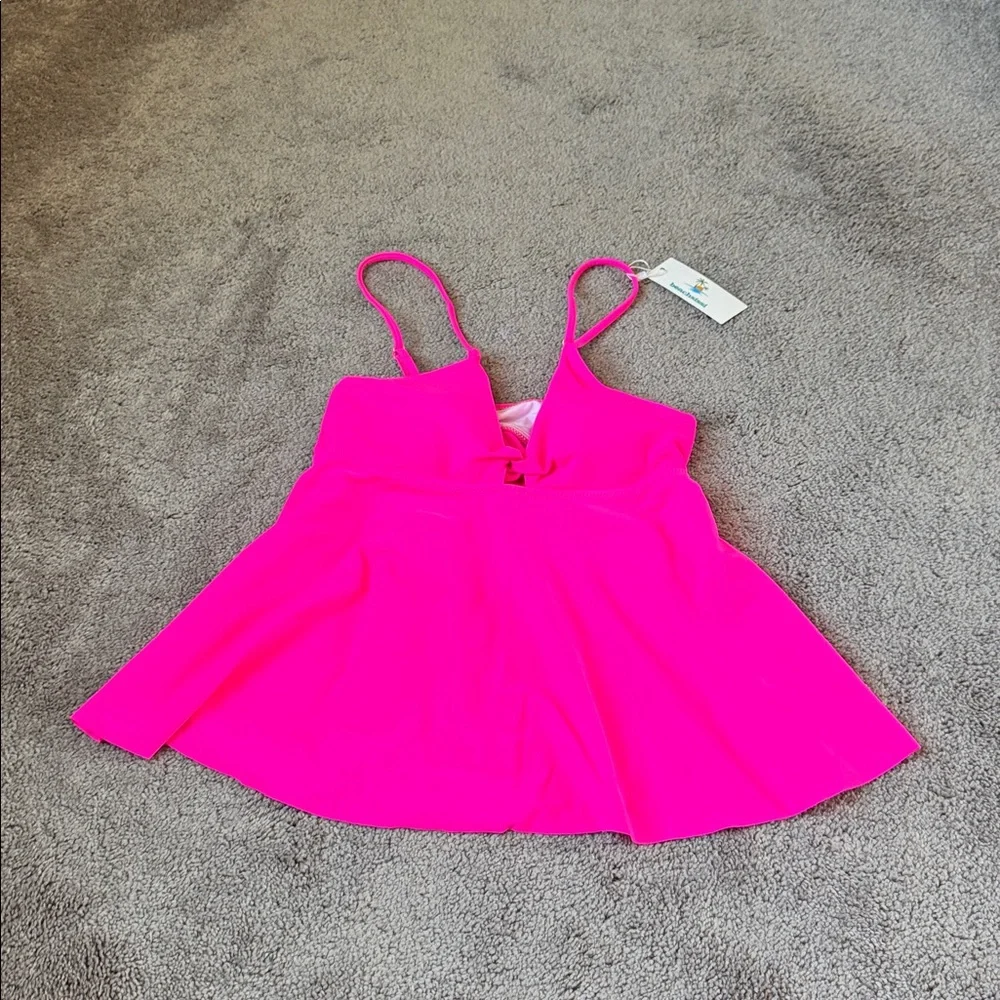 Beachsissi Neon Pink Flowy Tankini Swim Top Cutout Adjustable Straps SIZE S